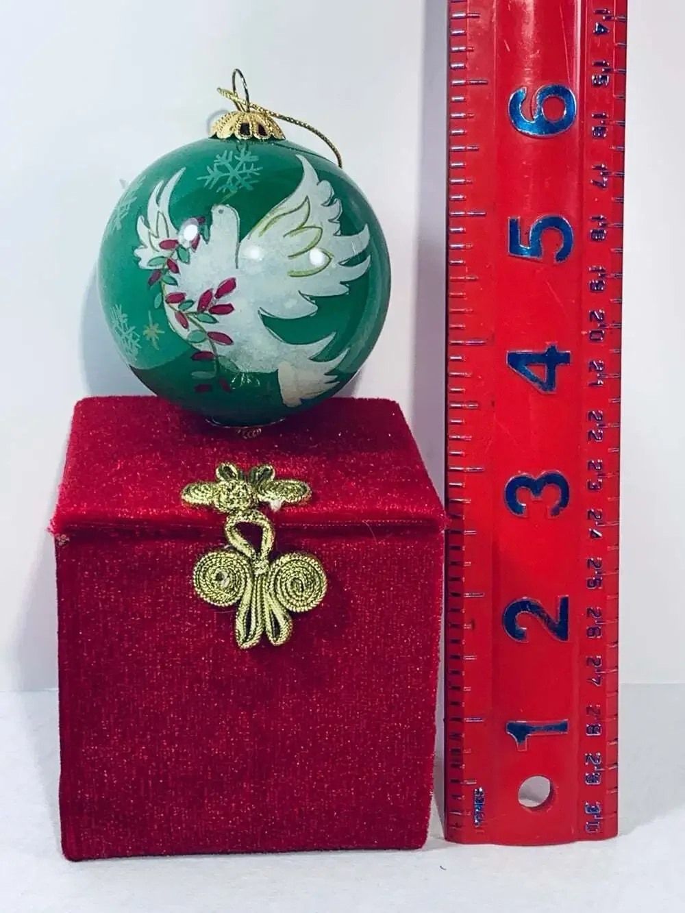2013 Li Bien Peace Dove W/ Olive Branch Hand Painted Green Glass Ornament Pier 1